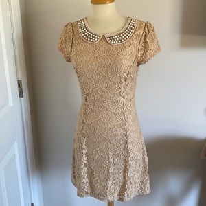 Cream lace dress with pearl accent neck